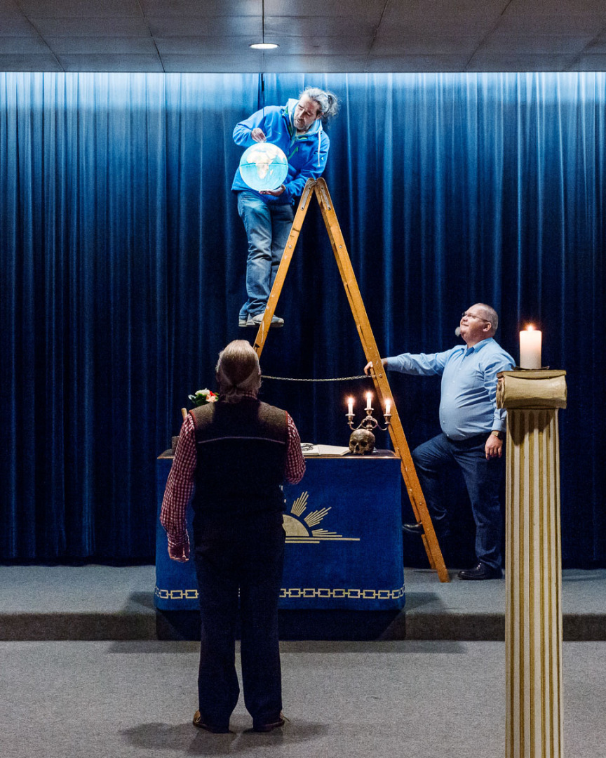 Men setting up the temple for a special ritual, at ‘Zur Wahrheit’ Lodge, Nuremberg, Germany, 2016.